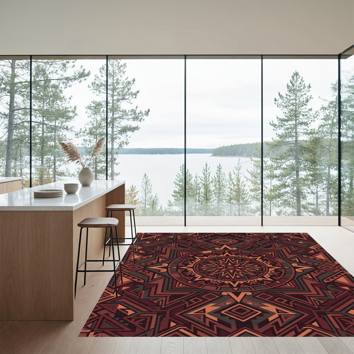 Crimson Earth Geometric Medallion Rug