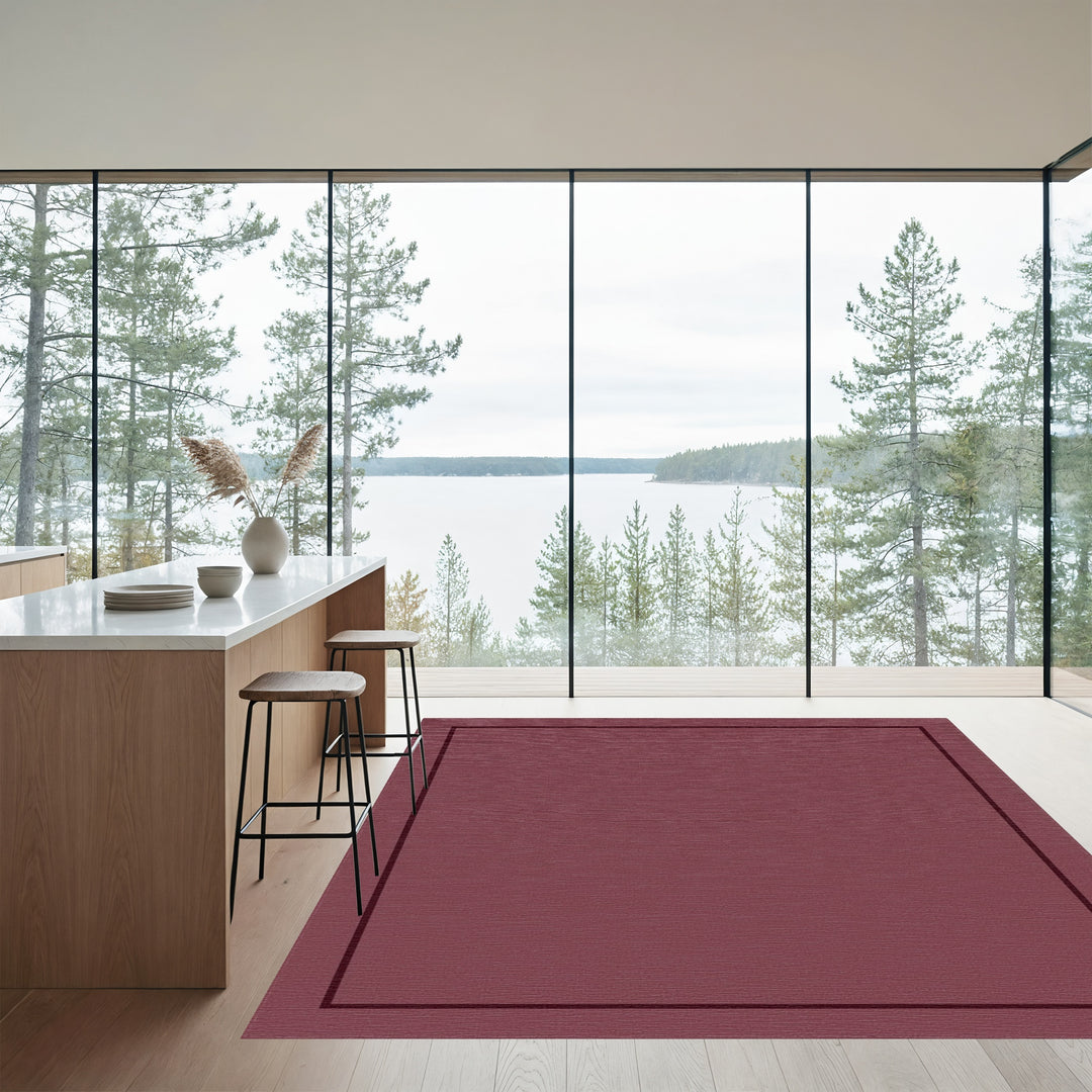 Rich Burgundy Bordered Square Rug