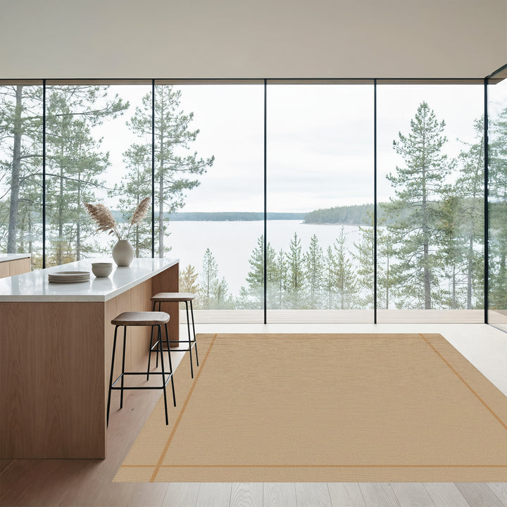 Neutral Tan Geometric Border Rug