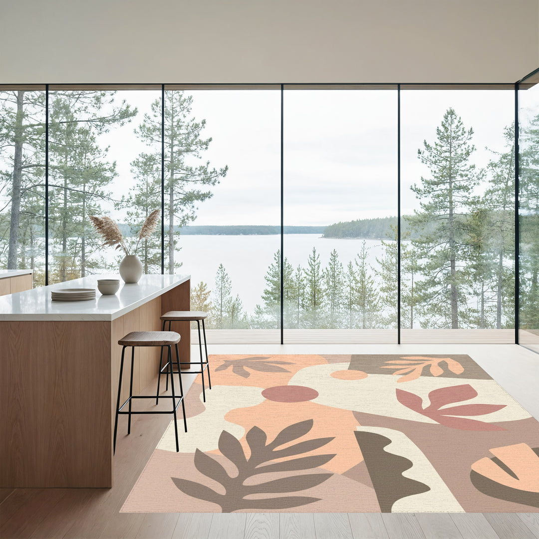 Earthy Tone Abstract Botanical Collage Rug