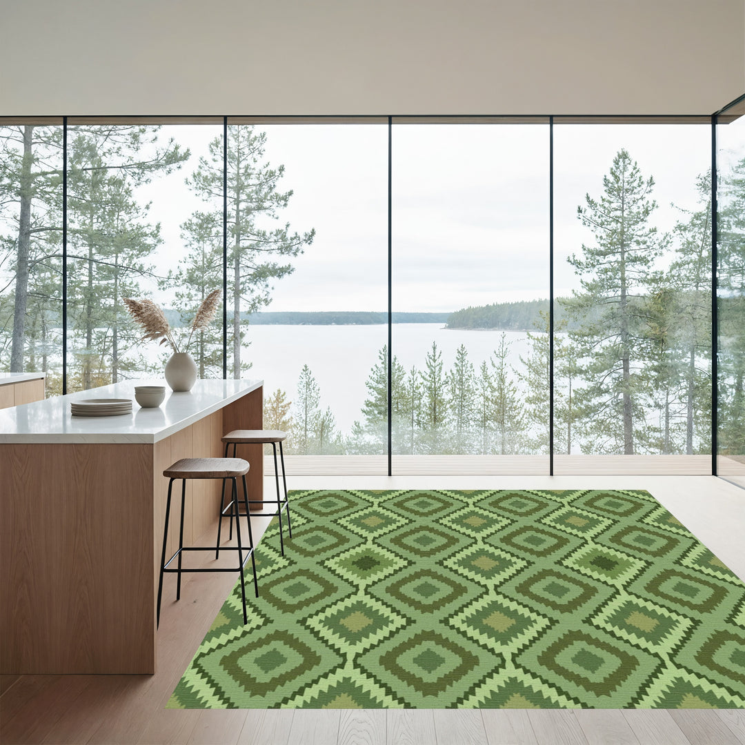 Earthy Green Diamond Gradient Rug