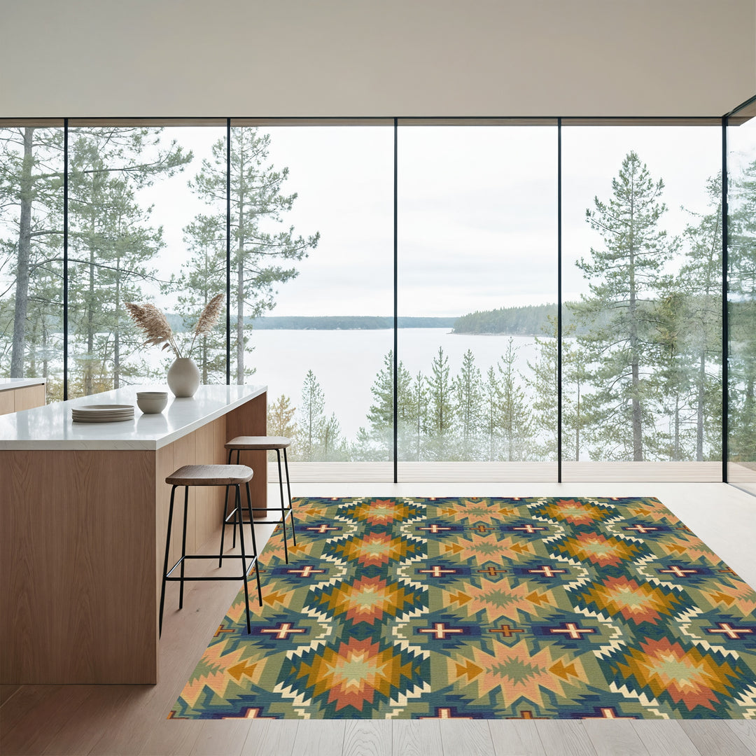 Southwestern Geometric Sunburst Cross Rug