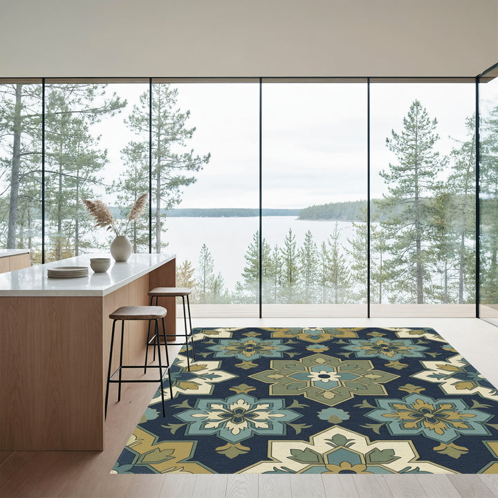 Deep Blue Medallion Garden Rug