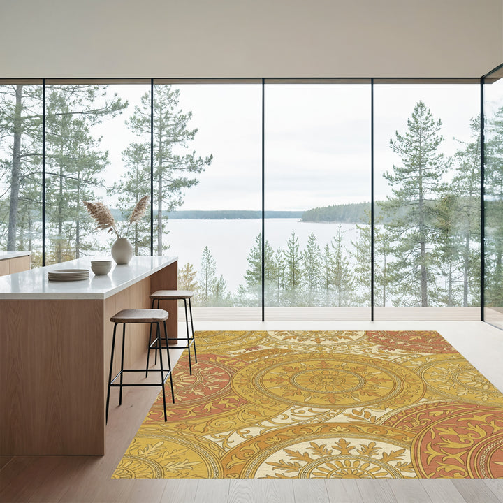 Terracotta Gold Medallion Garden Rug