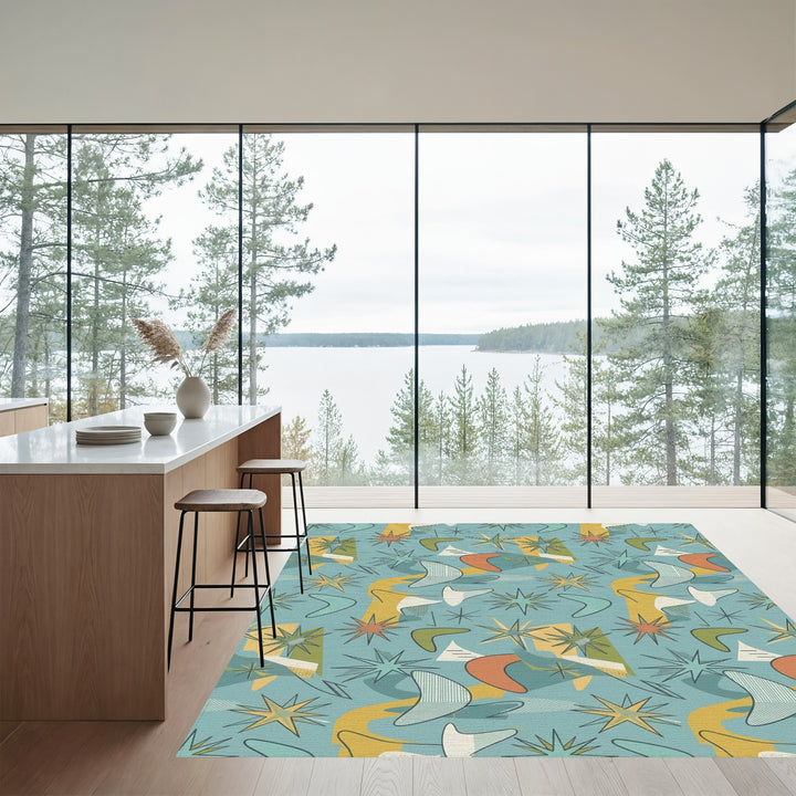 Retro Starburst Boomerang Abstraction Rug