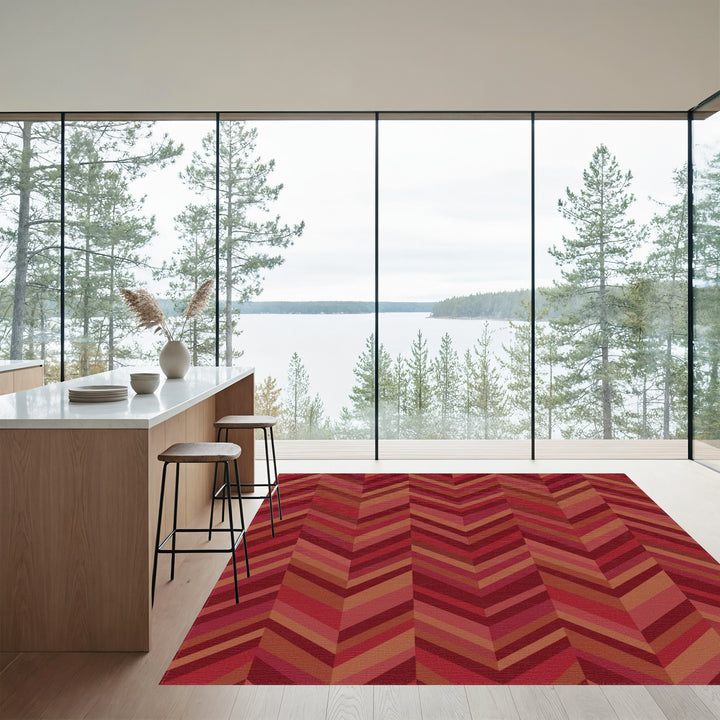 Crimson Red Chevron Stripe Rug