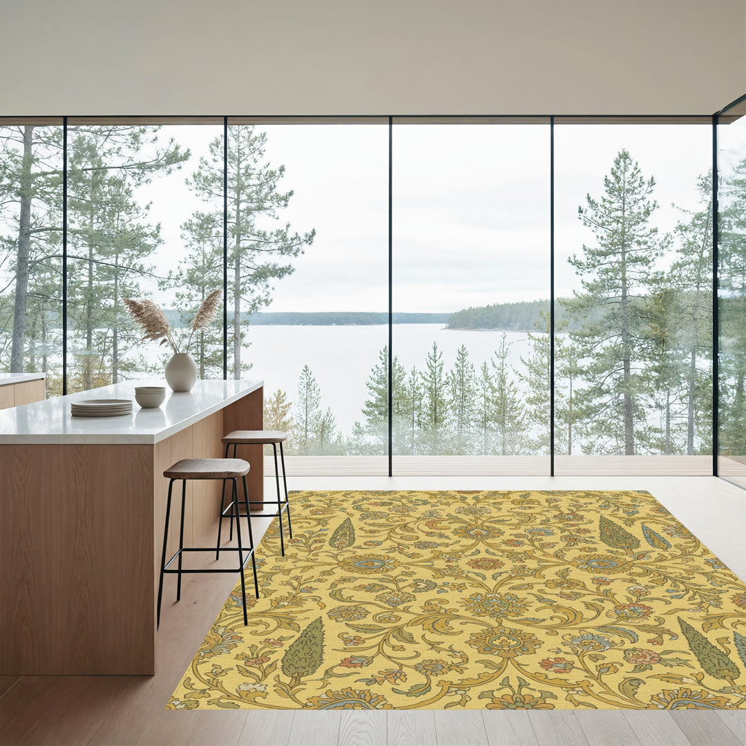 Golden Yellow Floral Cypress Garden Rug