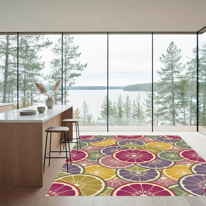Citrus Slices Vibrant Yellow Purple Rug