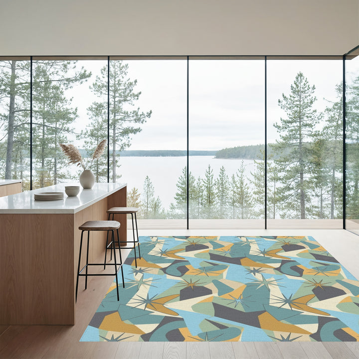 Mid Century Atomic Starburst Shapes Rug