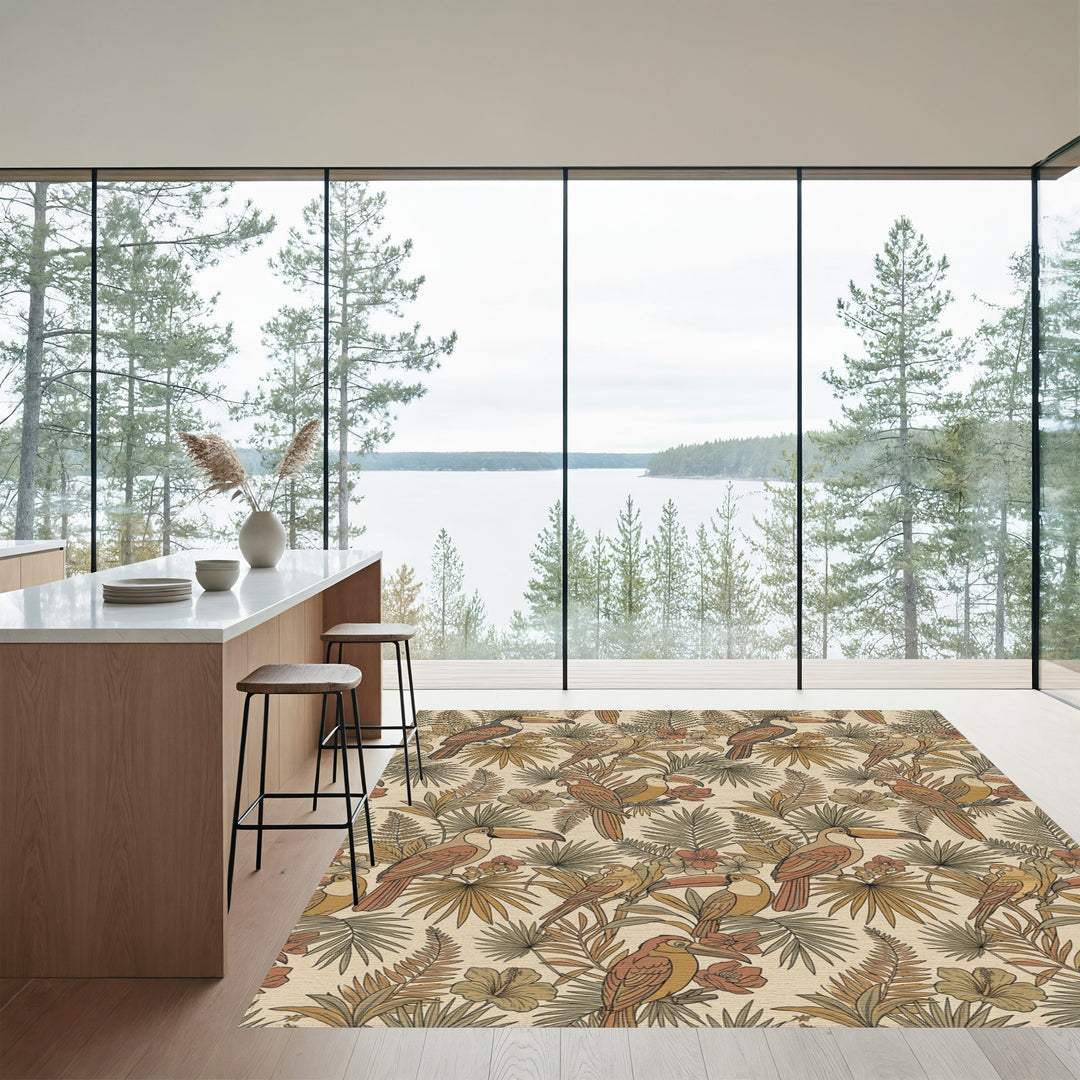 Tropical Birds Floral Lush Foliage Rug