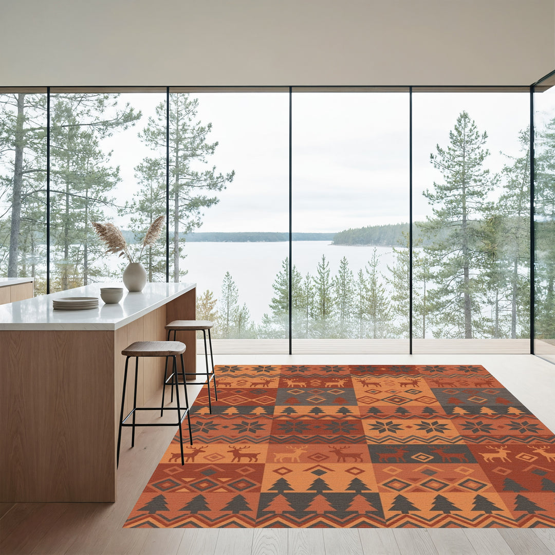 Rustic Autumn Deer Trees Stars Rug
