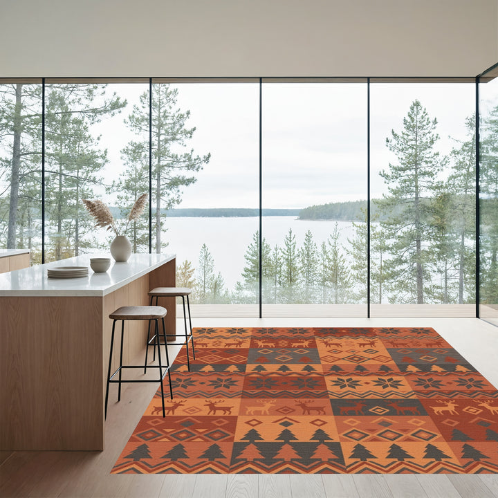 Rustic Autumn Deer Trees Stars Rug