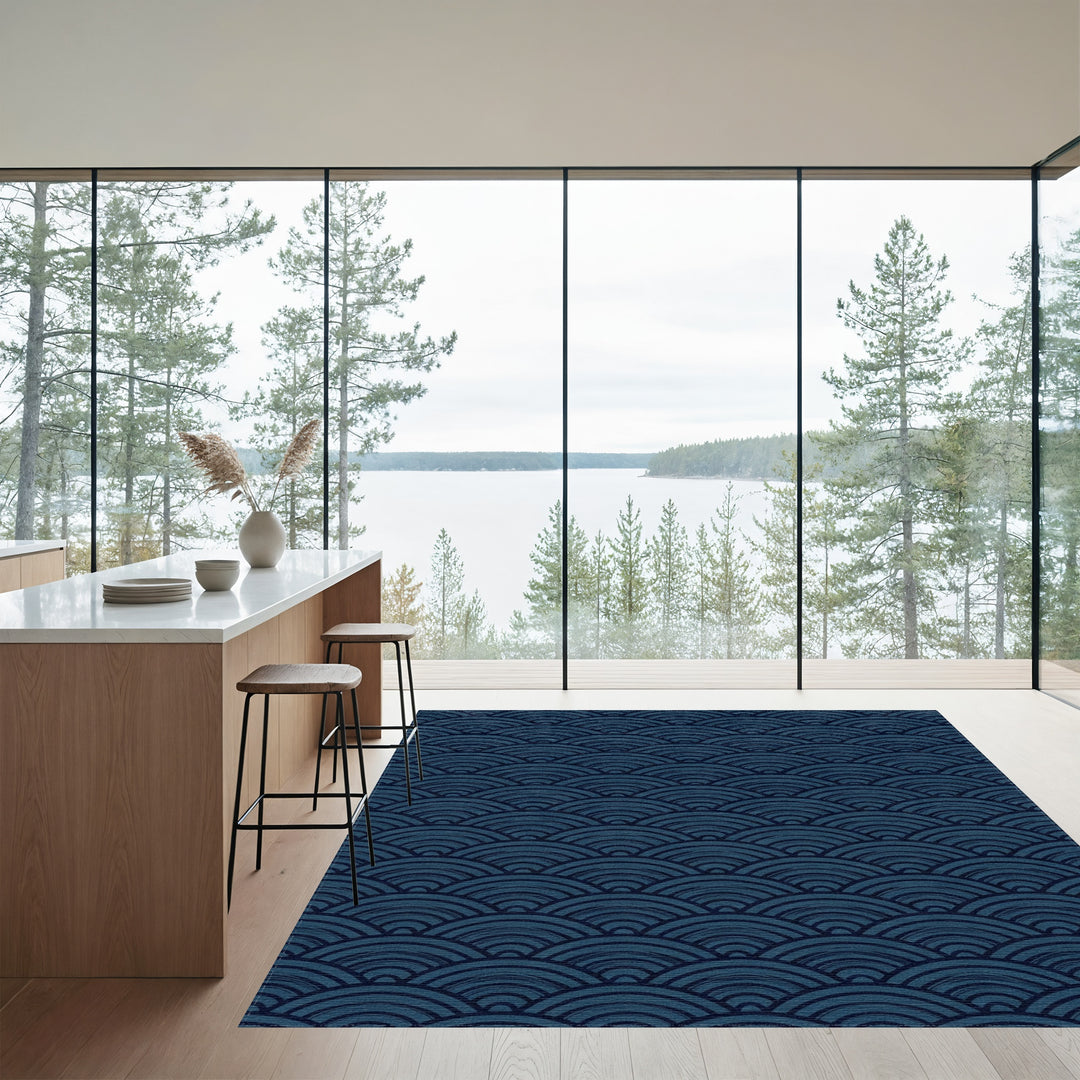 Deep Blue Layered Arc Rug