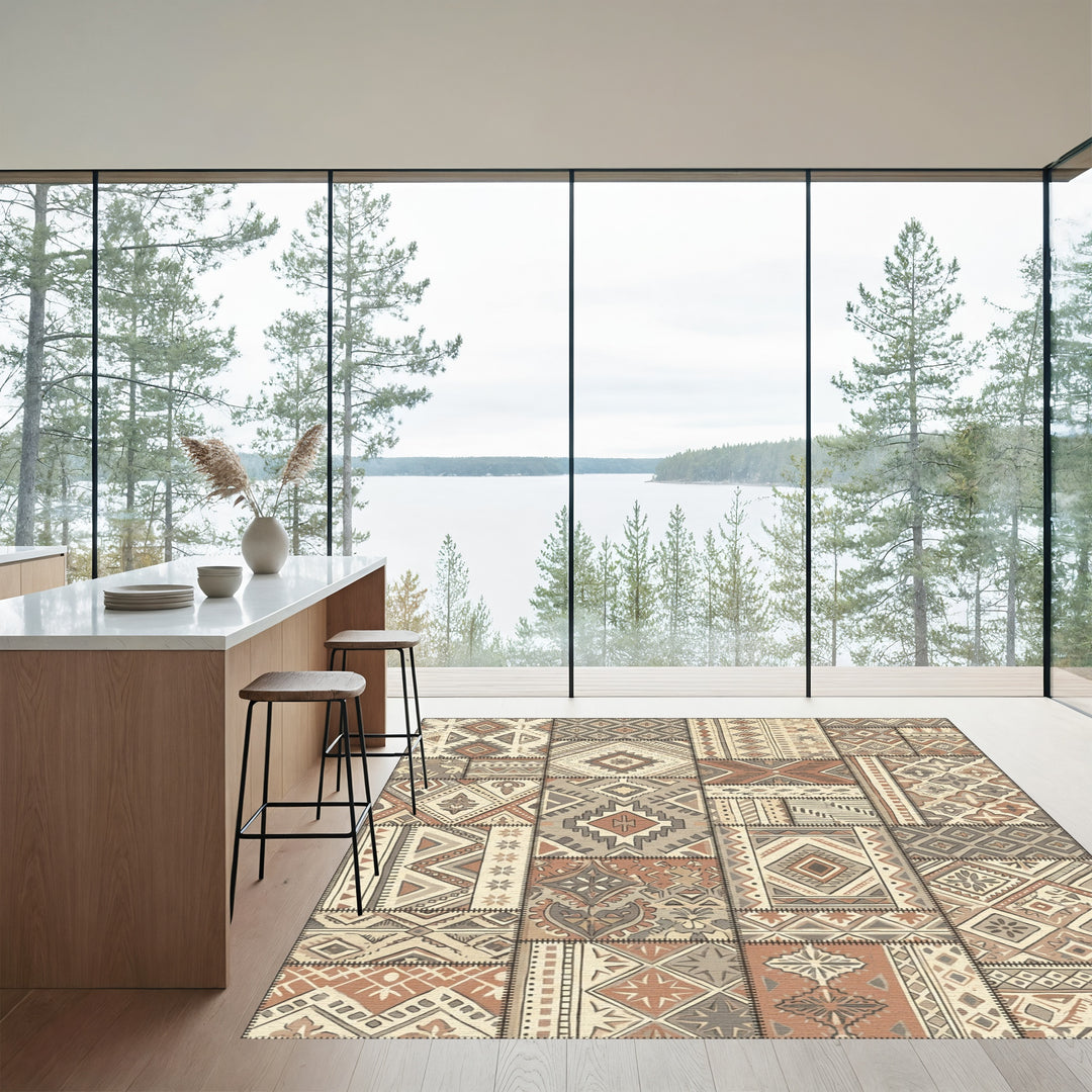 Earth Tones Patchwork Geometric Medallion Rug