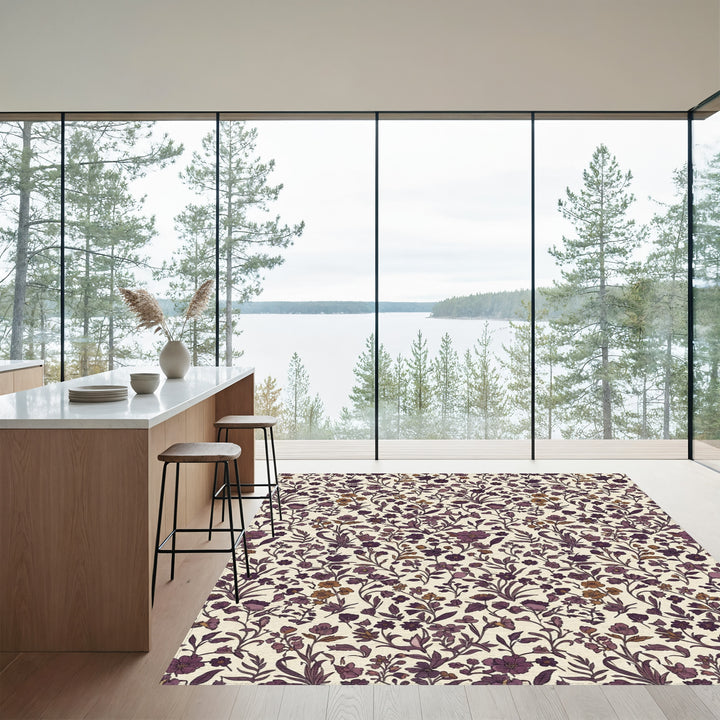 Rich Plum Floral Vine Meadow Rug