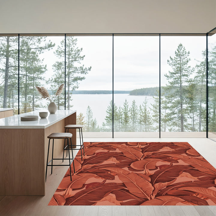Terracotta Banana Leaf Tropical Foliage Rug