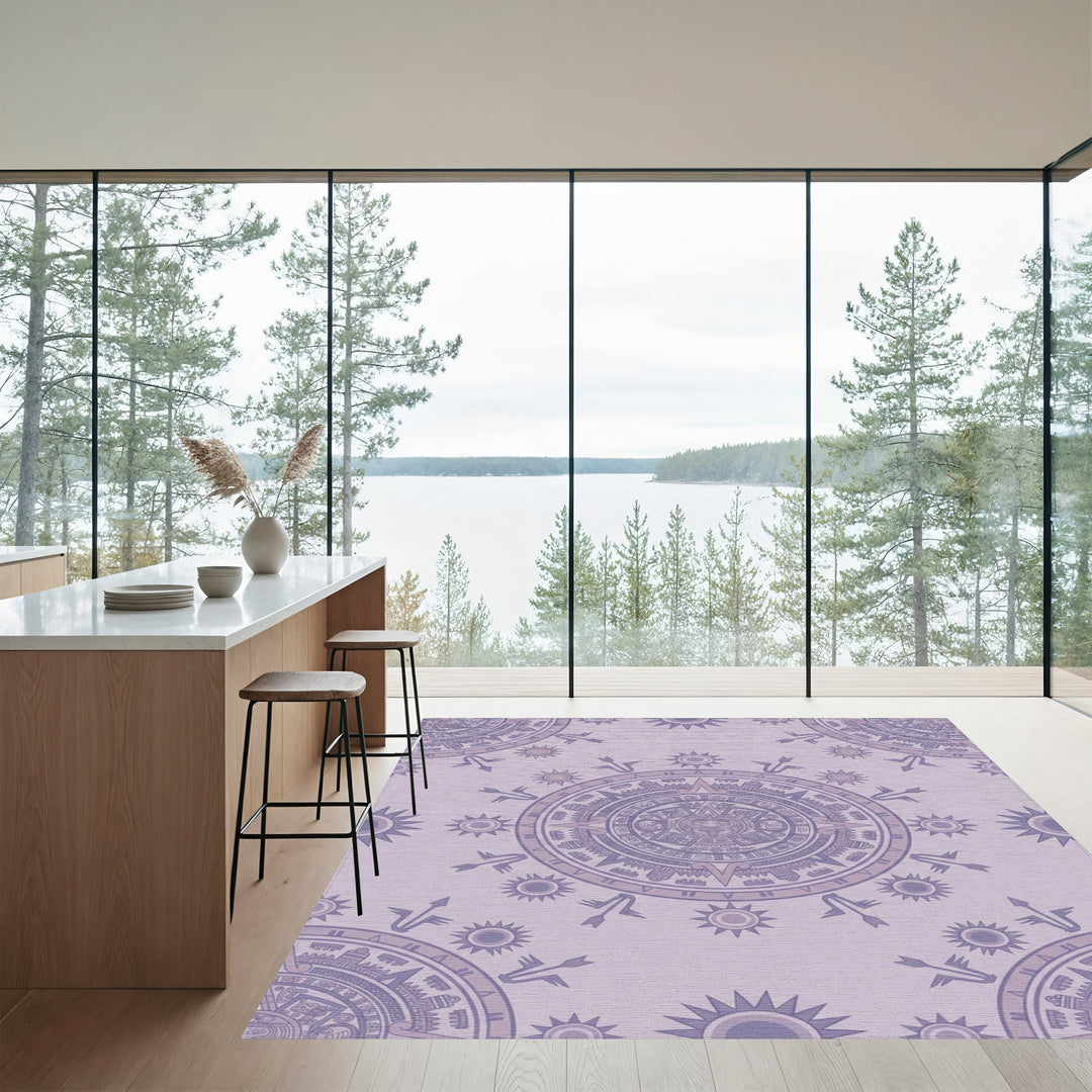 Lavender Aztec Sun Wheel Mandala Rug