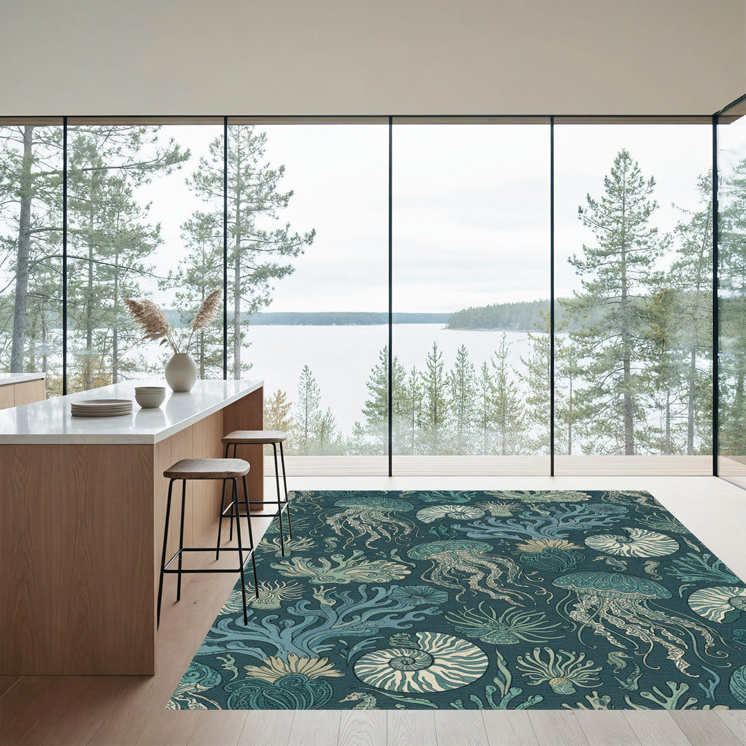 Oceanic Jellyfish Coral Nautilus Seascape Rug
