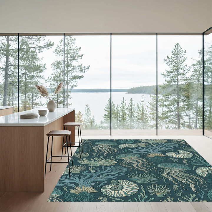 Oceanic Jellyfish Coral Nautilus Seascape Rug