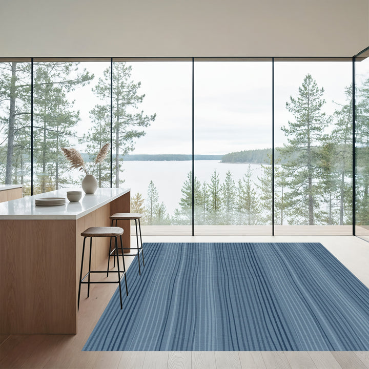Wavy Blue Stripe Textured Rug