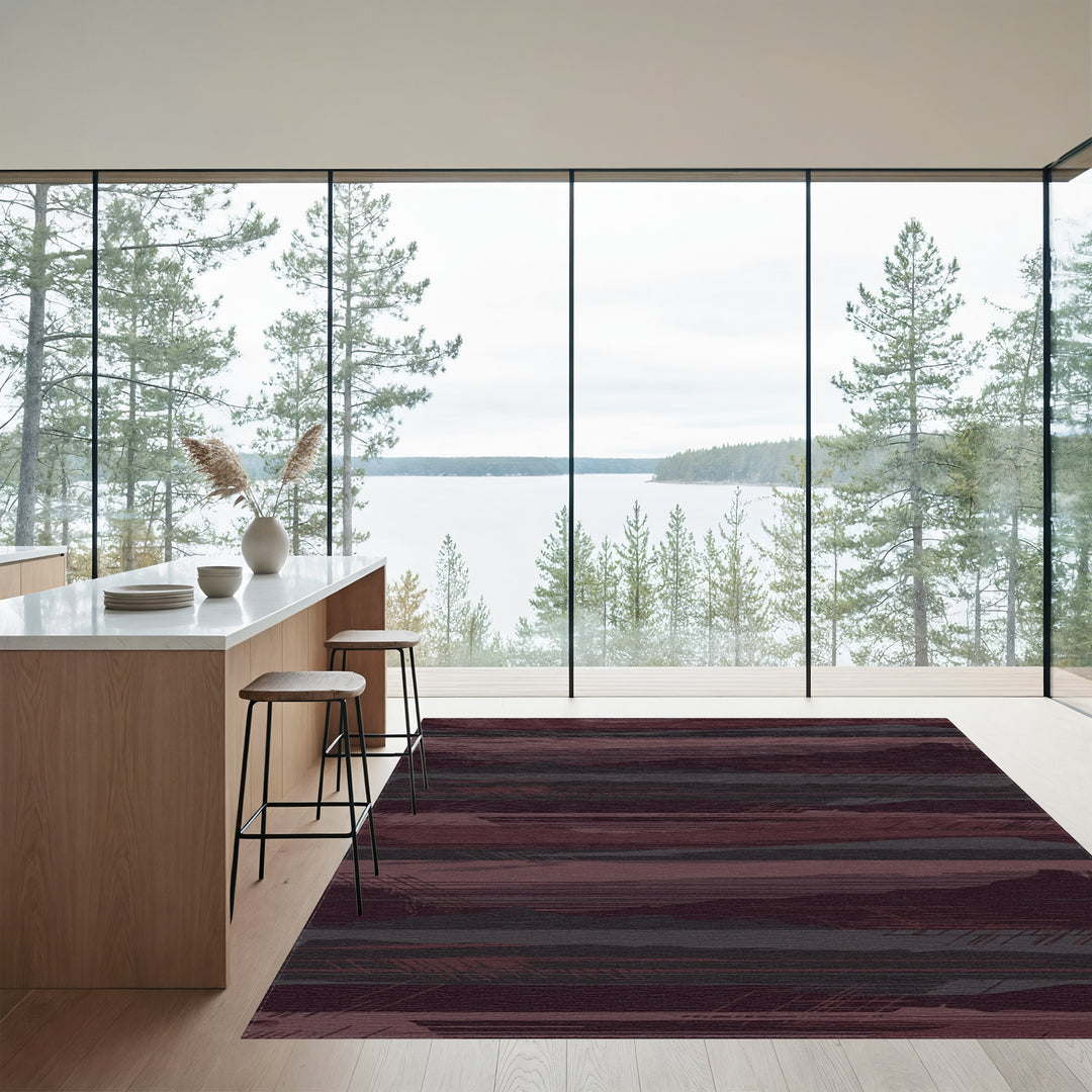 Crimson Slate Abstract Landscape Stripes Rug
