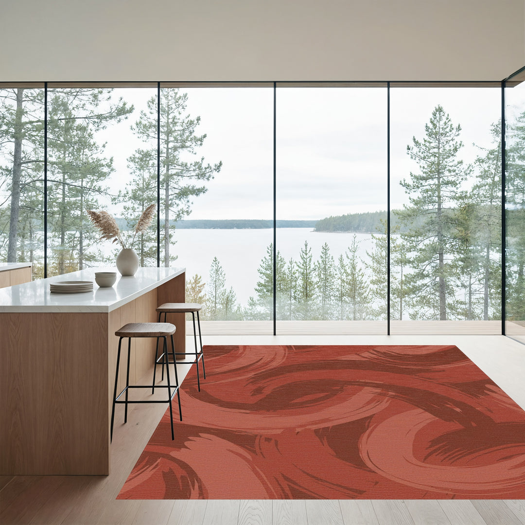 Terra Cotta Stroke Swirls Rug
