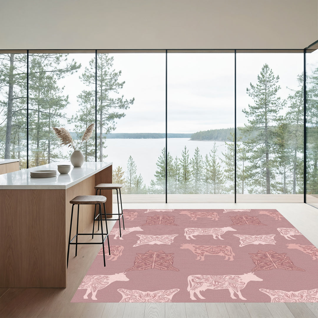 Dusty Rose Mandala Cow Skin Rug