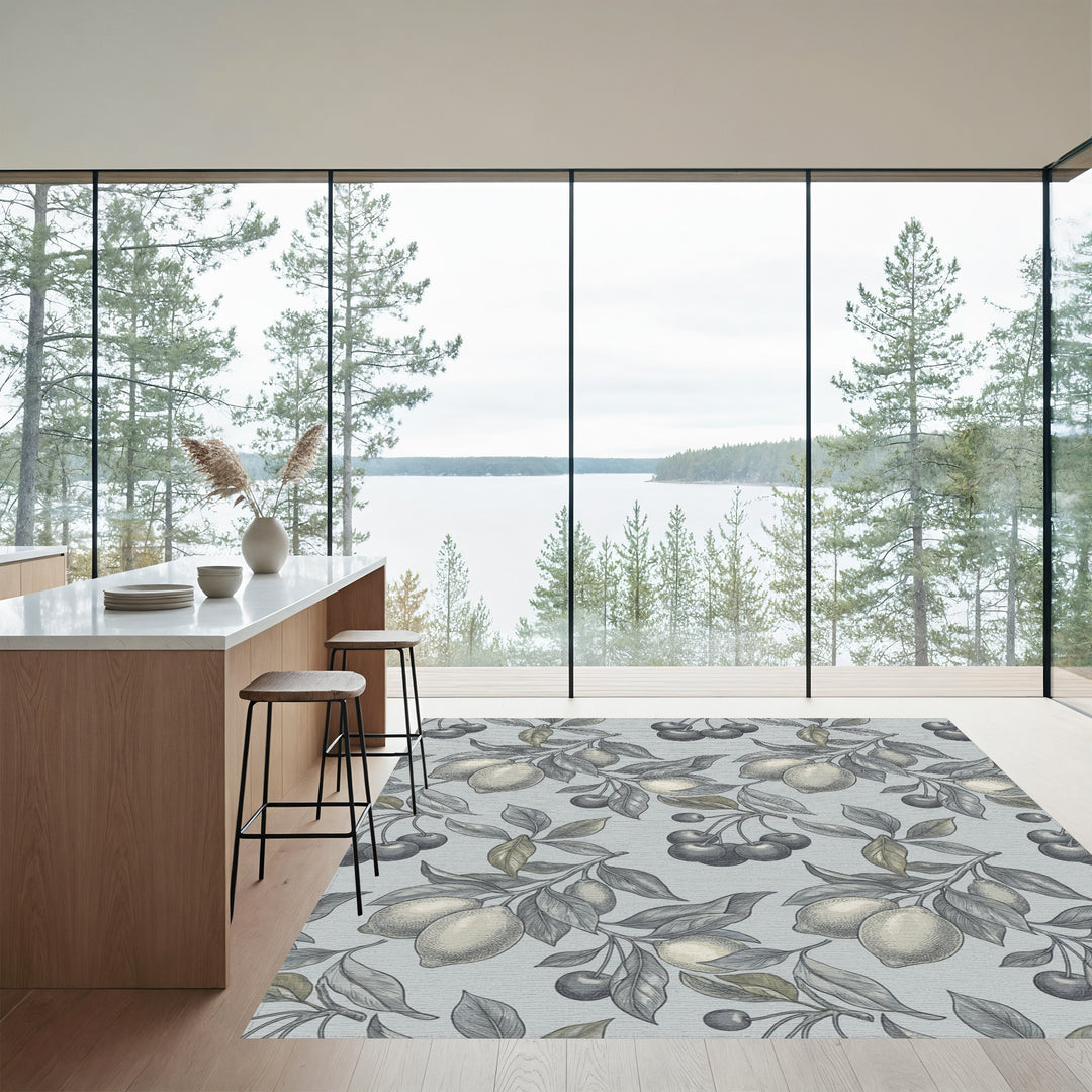 Vintage Lemon Cherry Branch Illustration Rug