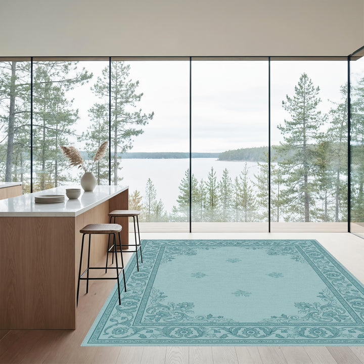 Vintage Teal Floral Scroll Rug