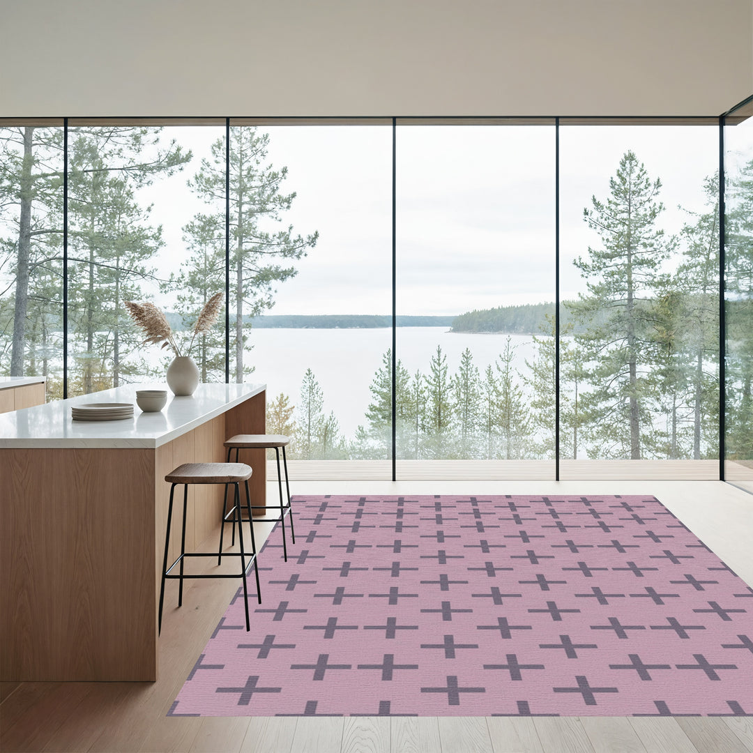 Rose Gray Cross Stitch Grid Rug