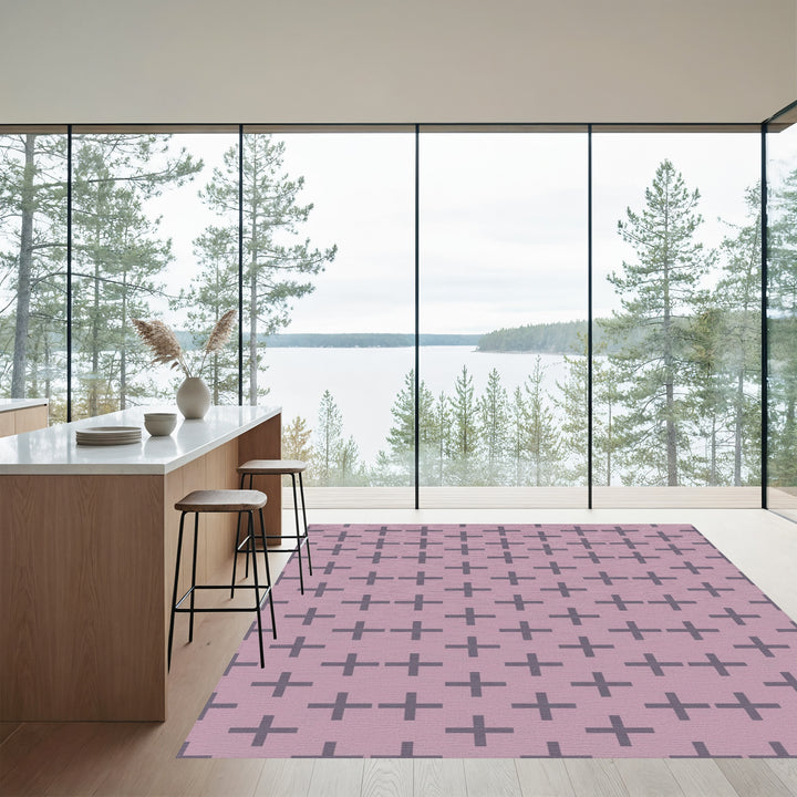 Rose Gray Cross Stitch Grid Rug