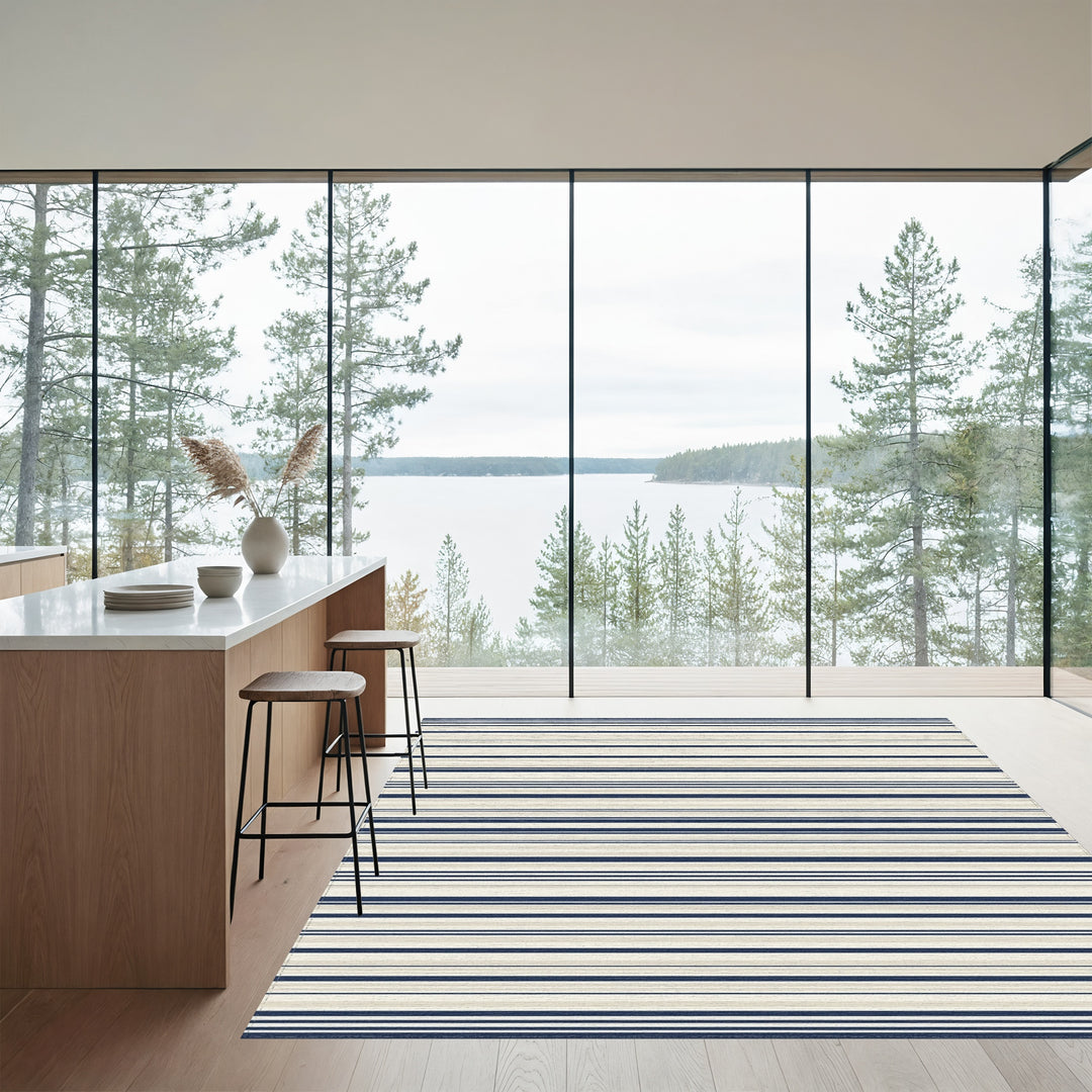 Navy Beige Thin Stripe Rug