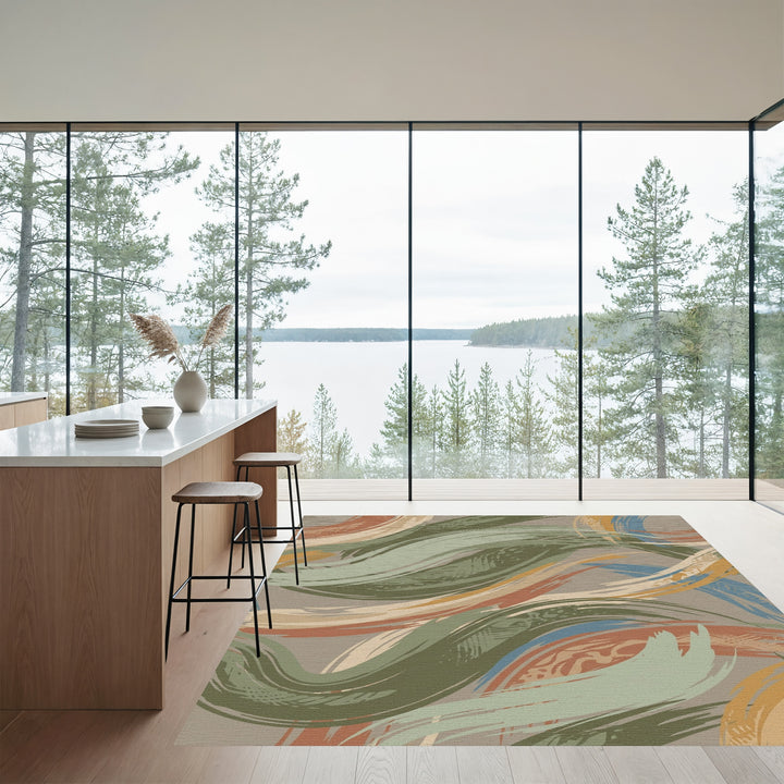 Earthy Brushstroke Flowing Waves Rug