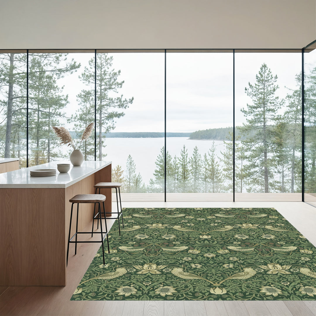 Emerald Woodland Bird Strawberry Garden Rug