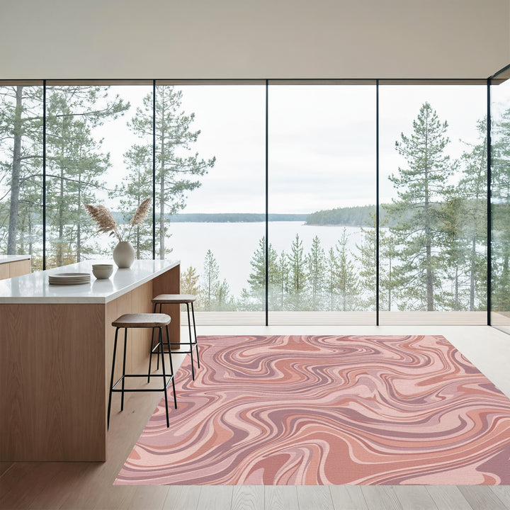 Terracotta Swirl Marble Texture Rug