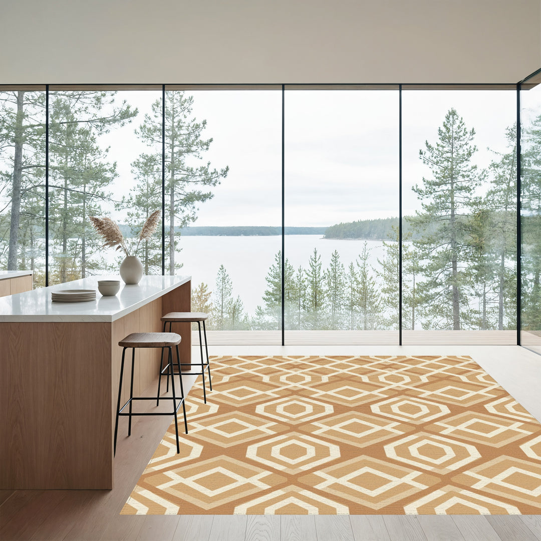 Warm Neutral Geometric Art Deco Rug