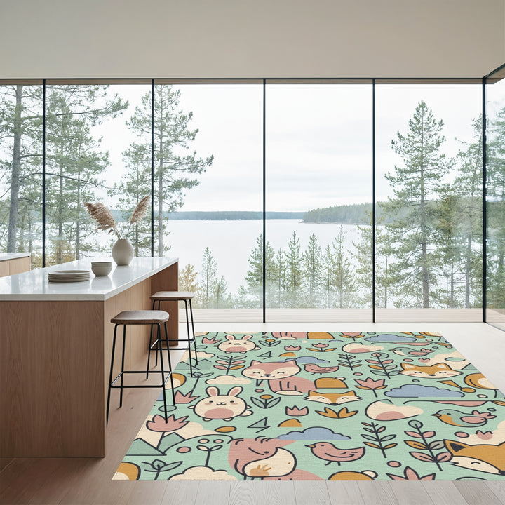 Cute Woodland Critters and Flowers Rug