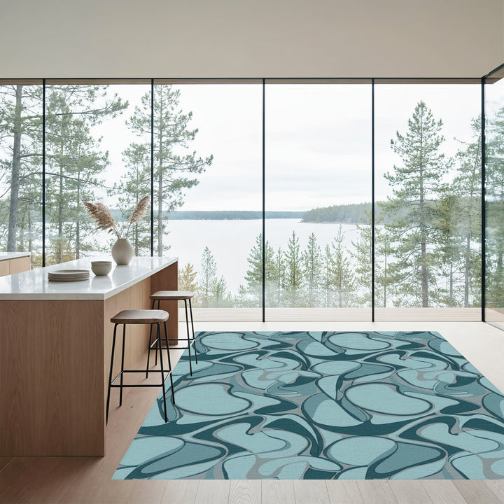 Aqua Blue Organic Swirls Rug