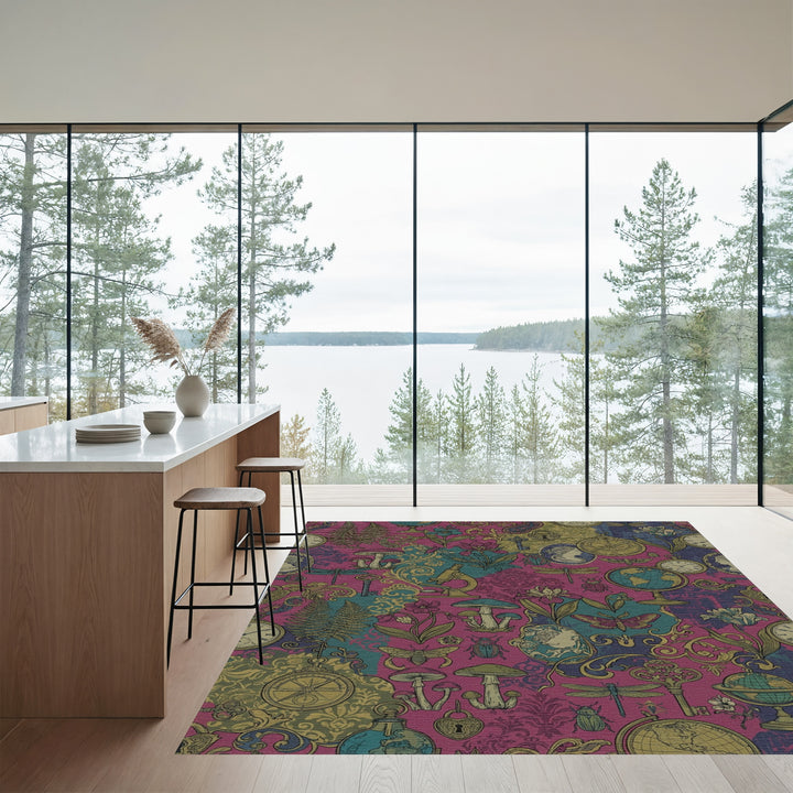 Whimsical Berry Vintage Curiosity Collage Rug