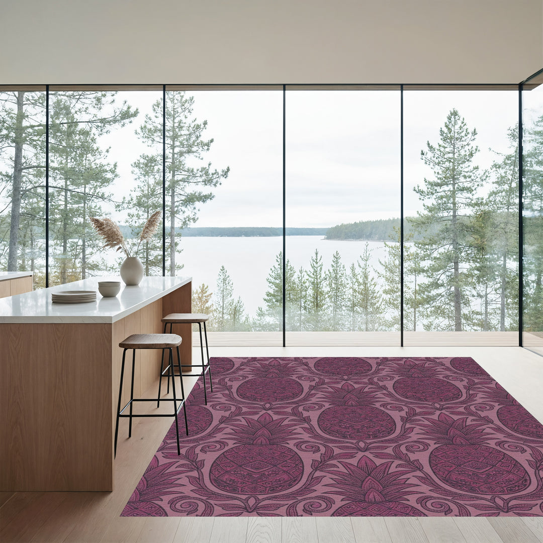 Ornate Deep Plum Pineapple Scroll Rug