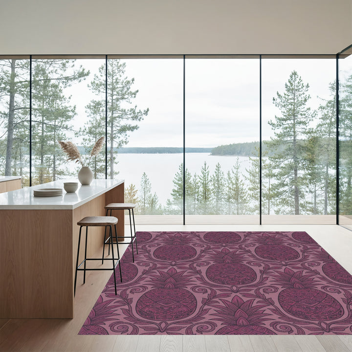 Ornate Deep Plum Pineapple Scroll Rug
