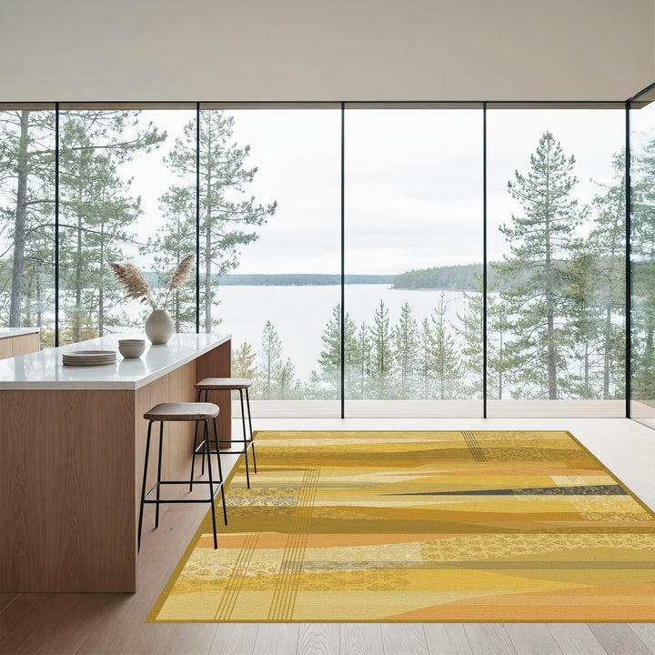 Golden Yellow Ochre Landscape Collage Rug