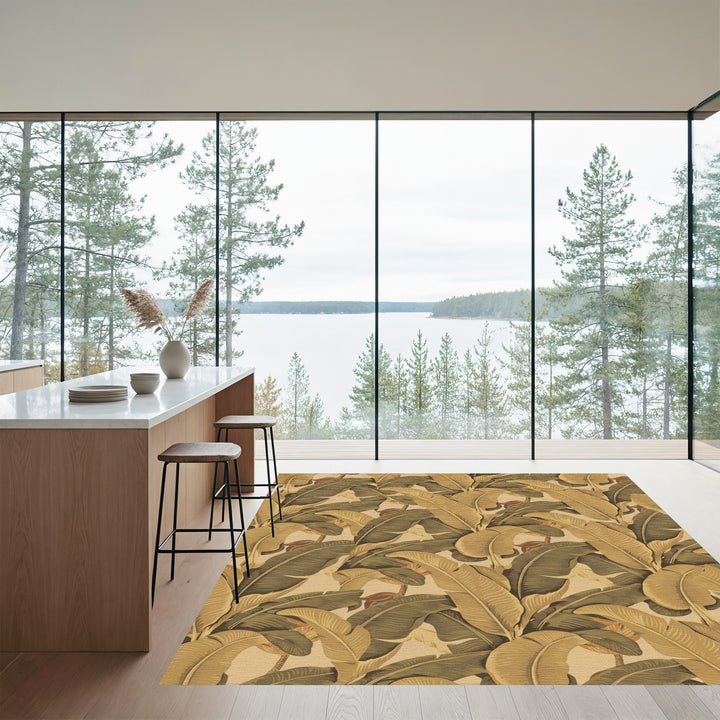 Earthy Banana Leaf Tropical Foliage Rug