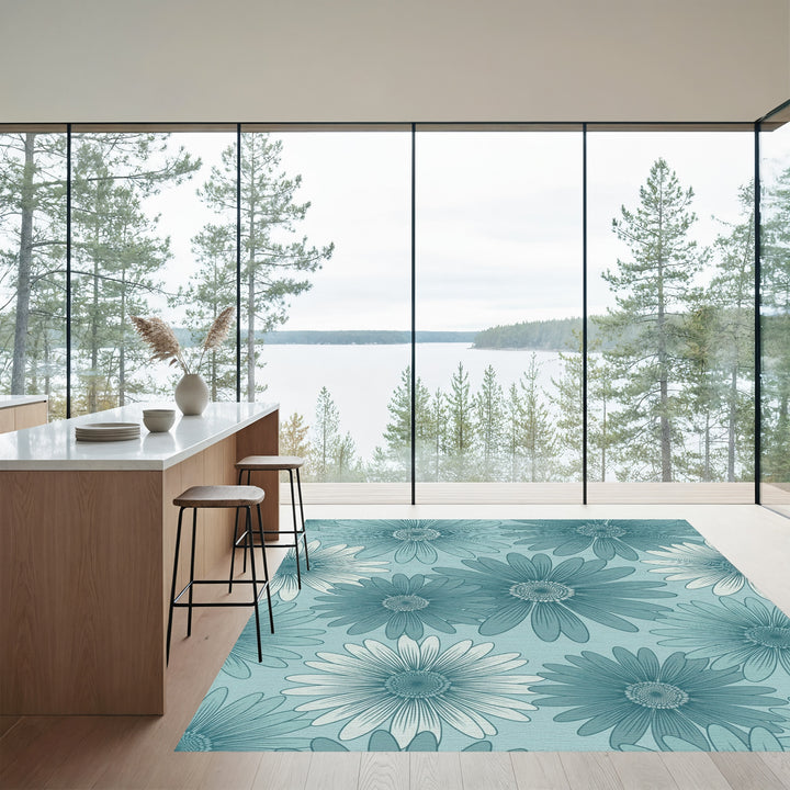 Teal Daisy Garden Arrangement Rug
