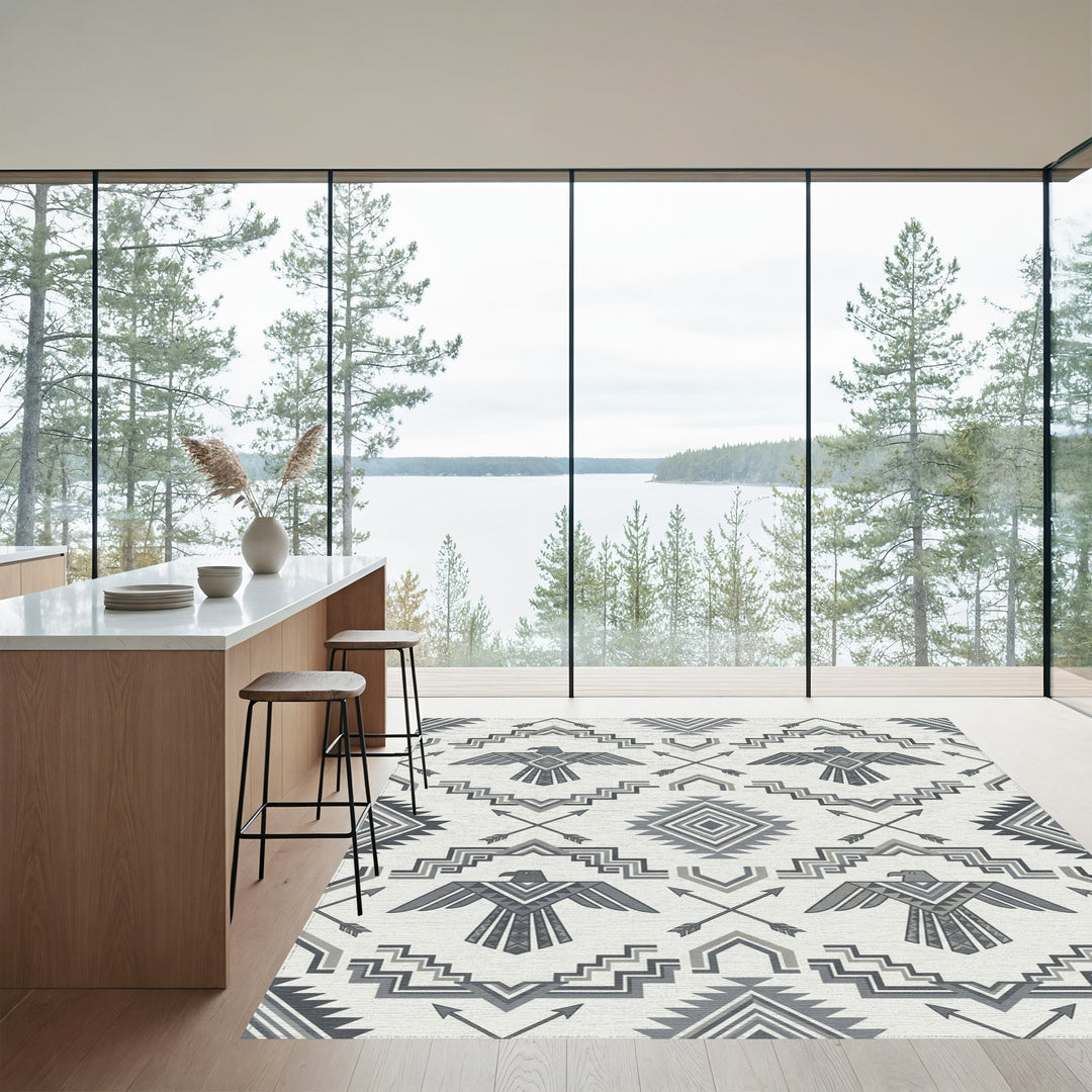 Gray Thunderbird Arrows Geometric Repetition Rug