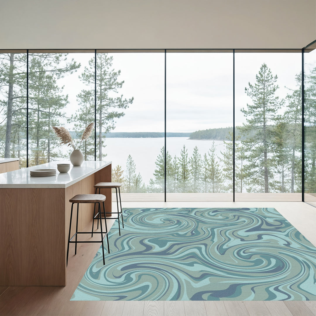 Cool Blue Swirl Marble Rug