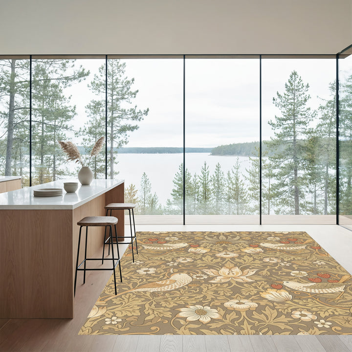 Vintage Brown Bird Strawberry Floral Rug