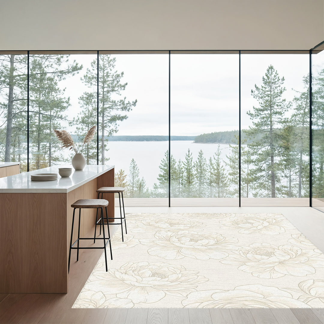 Vintage Cream Floral Outline Rug