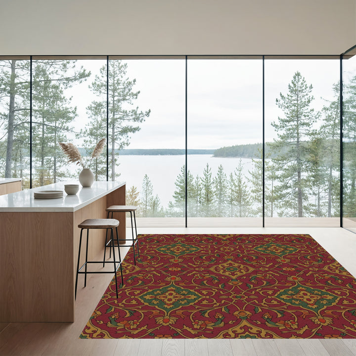 Ornate Crimson Emerald Floral Lattice Rug