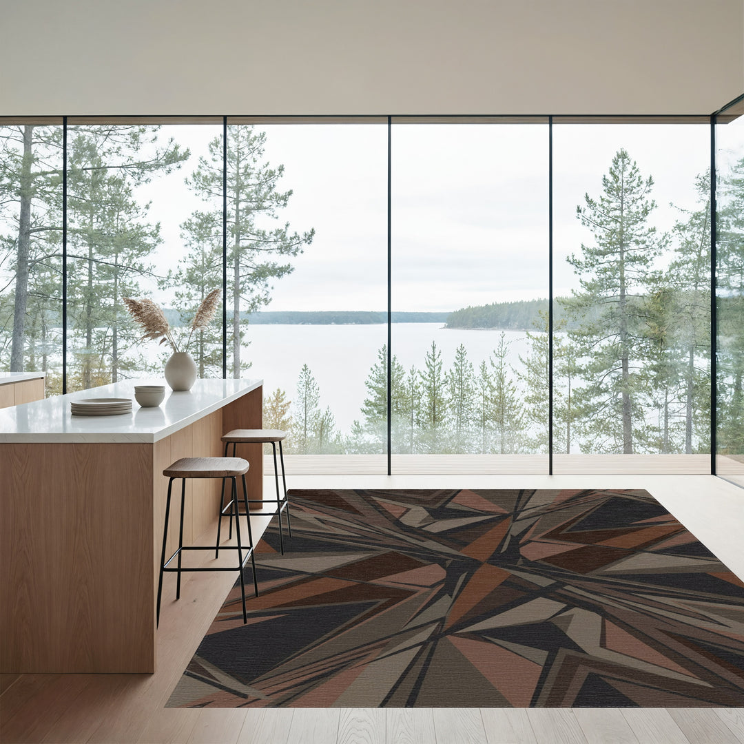 Earthy Brown Geometric Shatter Rug